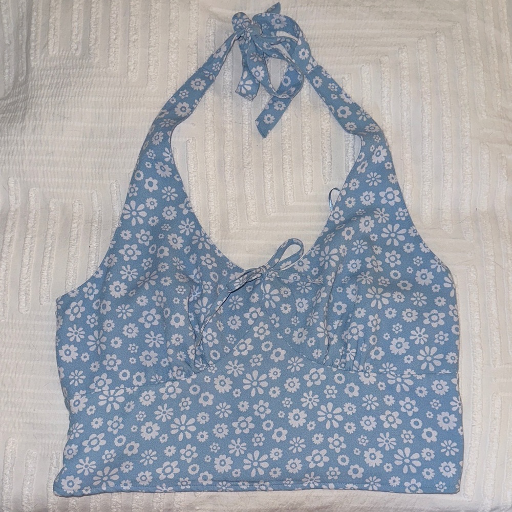 Hollister Blue Floral Halter Crop Top